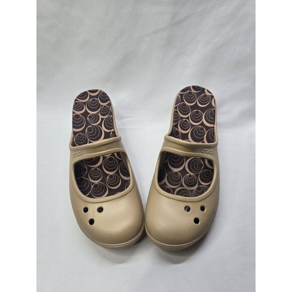 Crocs Frances Mary Jane Wedge Mule Slip On Shoes Beige Comfort Women’s Size 9 - Picture 10 of 11